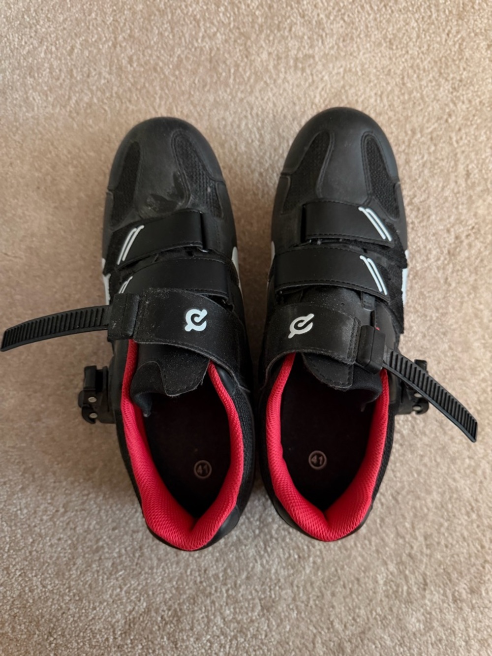 Peloton Black Athletic Cycling Shoes with Red Lining